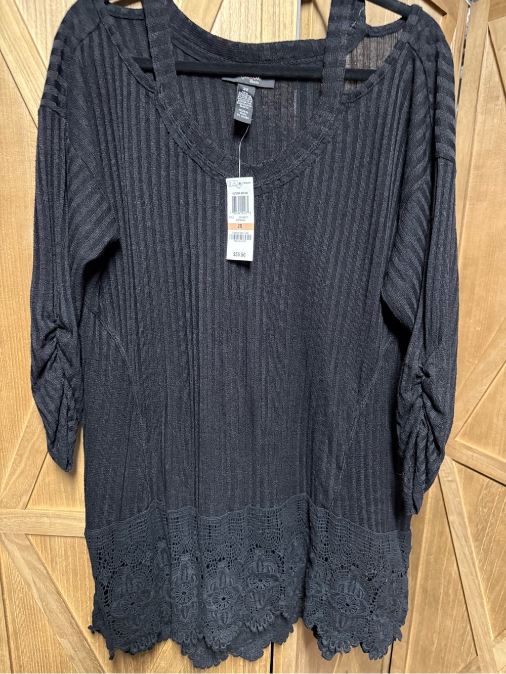 Style & Co NWT Black Ribbed Knit Tunic with Lace Hem 2x